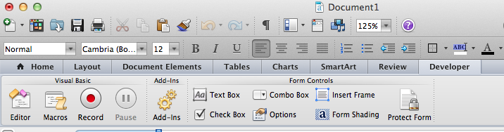 word for mac developer tab