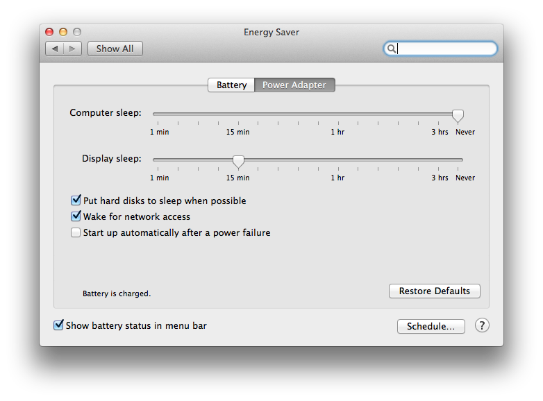 Sleep Settings OS X 10.6 through 10.9