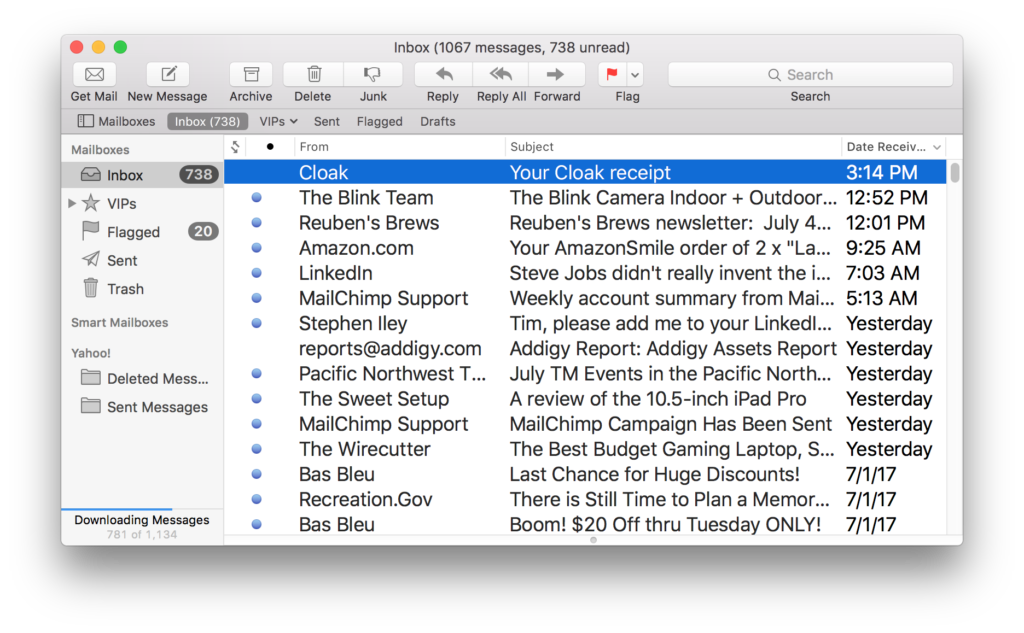 Mail Classic View without Preview area