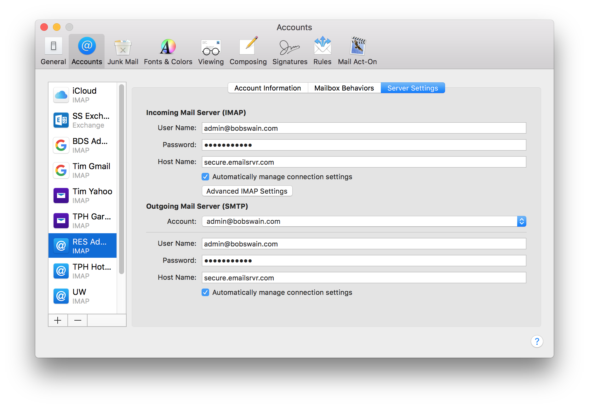 gmail server settings for mac mail