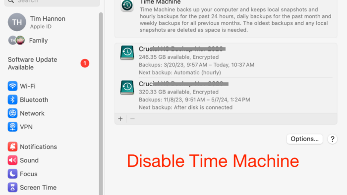 Disable Time Machine