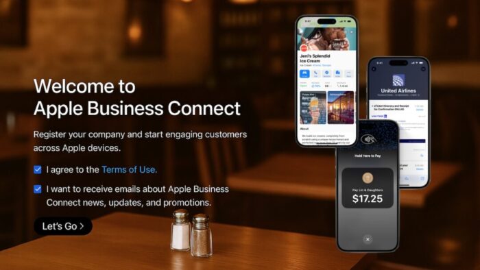 stock photo from Apple saying "Welcome to Apple Business Connect."