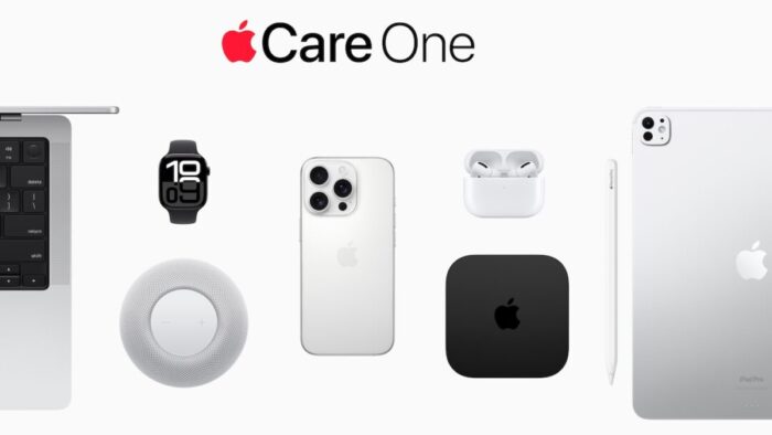 image from Apple. array of Apple products laid out with "Apple Care One" across the top.