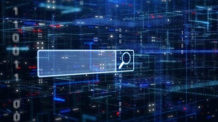 AI technology power search engine button optimization. Digital data command prompt for article automatic generator illustration concept.